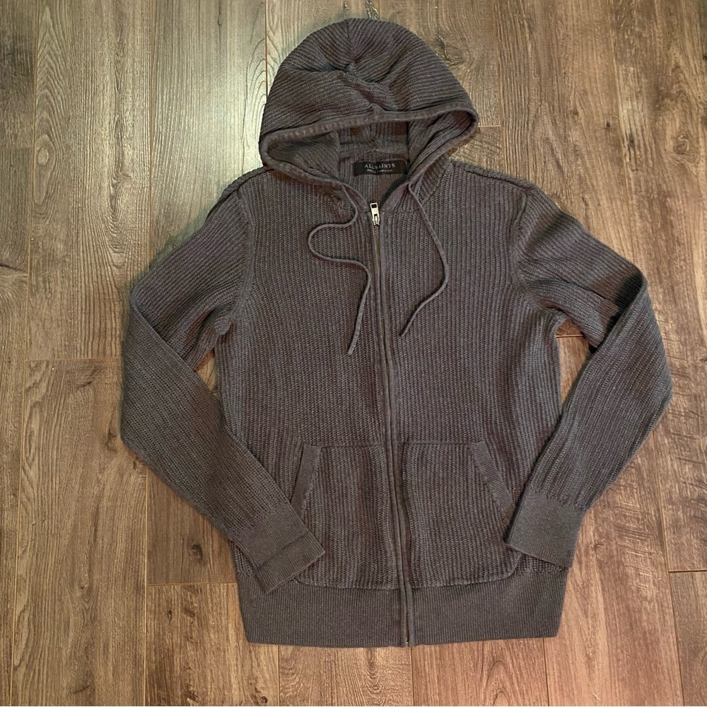 AllSaints Metz knit hoodie grey zip up
